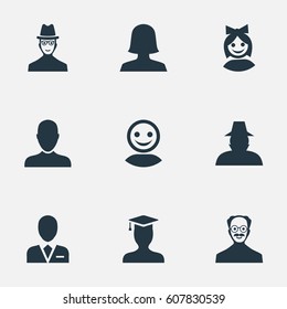 Vector Illustration Set Of Simple Member Icons. Elements Job Man, Woman User, Internet Profile And Other Synonyms Worker, Spy And Web.