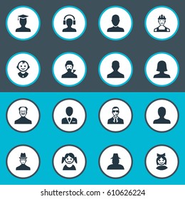 Vector Illustration Set Of Simple Member Icons. Elements Portrait, Job Man, Proletarian And Other Synonyms Man, Whiskers And Agent.