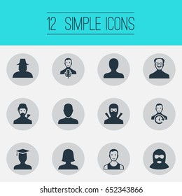 Vector Illustration Set Of Simple Member Icons. Elements SamurAI, Time-Manager, Whiskers Man And Other Synonyms Personal, Whiskers And Operator.