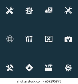 Vector Illustration Set Of Simple Mending Icons. Elements Construction, Rotate, Toolkit And Other Synonyms Mechanic, Gear And Truck.