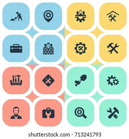 Vector Illustration Set Of Simple Mending Icons. Elements Builder Team, Equipments, Repairing And Other Synonyms Hand, Handbag And Repair.