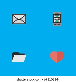 Vector Illustration Set Of Simple Menu Icons. Elements Heart, Envelope, Smartphone And Other Synonyms Soul, Message And Phone.