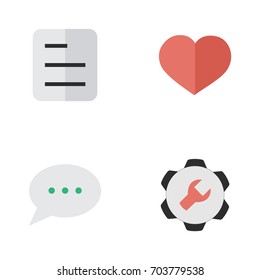 Vector Illustration Set Of Simple Menu Icons. Elements Document, Message Bubble, Heart And Other Synonyms Message, Love And Chat.