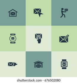 Vector Illustration Set Of Simple Message Icons. Elements Postal Box, Burn, Choose And Other Synonyms Computer, Notification And Chat.