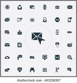 Vector Illustration Set Of Simple Message Icons. Elements Mailing, Mailman, Letter And Other Synonyms Burn, Quest And Tablet.