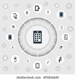 Vector Illustration Set Of Simple Mobile Icons. Elements Smartphone, Speed-Dial, Sms And Other Synonyms Cellphone, Communicating And Mobile.