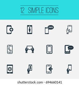 Vector Illustration Set Of Simple Mobile Icons. Elements Repair, Speed-Dial, Ring Up And Other Synonyms Save, Sms And Chat.