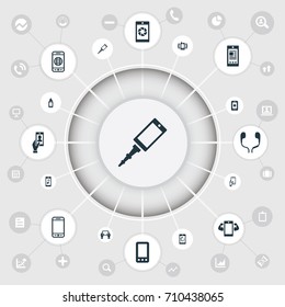 Vector Illustration Set Of Simple Mobile Icons. Elements Worldwide Net, Media, Technology And Other Synonyms Bug, Connection And Phone.