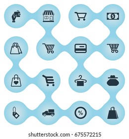 Vector Illustration Set Of Simple Money Icons. Elements Female Wallet, Label, Plastic Money And Other Synonyms Present, Market And Banking.