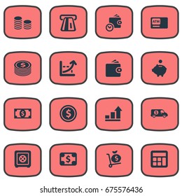 Vector Illustration Set Of Simple Money Icons. Elements Increase Graph, Bank Truck, Moneybox And Other Synonyms Atm, Cashpoint And Personal.