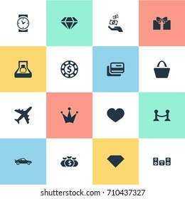 Vector Illustration Set Of Simple Money Icons. Elements Clock, Satchel, Chip And Other Synonyms Car, Money And Soul.