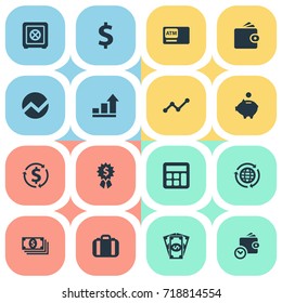 Vector Illustration Set Of Simple Money Icons. Elements Wallet, Currency, Money And Other Synonyms Statistic, Diagram And Trade.