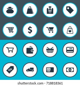 Vector Illustration Set Of Simple Money Icons. Elements Female Wallet, New Item, Uniform And Other Synonyms Truck, Action And Pouch.