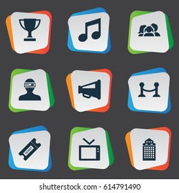 Vector Illustration Set Of Simple Movie Icons. Elements Television, Rope Barrier, Family And Other Synonyms Tv, Director And Television.