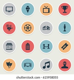 Vector Illustration Set Of Simple Movie Icons. Elements Pass, Grocery, 3D Glasses And Other Synonyms Camcorder, Rope And Camera.
