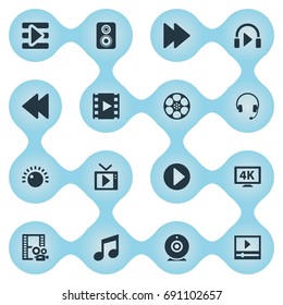 Vector Illustration Set Of Simple Multi Icons. Elements Earmuff, Shine, Music Listening And Other Synonyms Brightness, Begin And Direction.