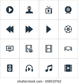 Vector Illustration Set Of Simple Multimedia Icons. Elements Begin, Rewind, Television And Other Synonyms Megaphone, Direction And Display.