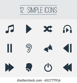 Vector Illustration Set Of Simple Music Icons. Elements Play, Musical Symbol, Audition And Other Synonyms Video, Play And Previous.