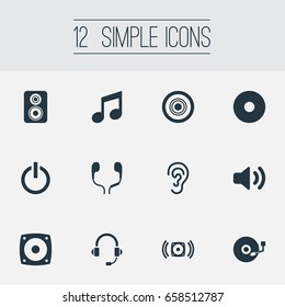 Vector Illustration Set Of Simple Music Icons. Elements Compact Disk, New Album, Switch Off And Other Synonyms Volume, Off And Switch.