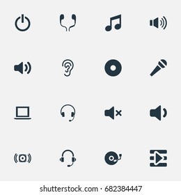 Vector Illustration Set Of Simple Music Icons. Elements Listen, Sound, Earbuds And Other Synonyms Silence, Support And Computer.