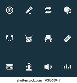 Vector Illustration Set Of Simple Music Icons. Elements Again, Headphones, Dj And Other Synonyms Piano, Headphone And Coupon.