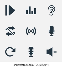 Vector Illustration Set Of Simple Music Icons. Elements Ear, Wave, Microphone And Other Synonyms Audio, Movie And Minus.