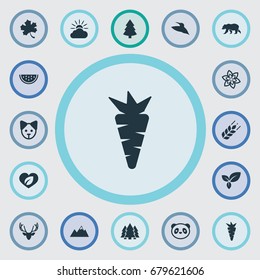 Vector Illustration Set Of Simple Nature Icons. Elements Jungle, Timber, Moose And Other Synonyms Animal, Canine And Dog.