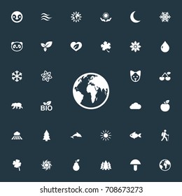 Vector Illustration Set Of Simple Nature Icons. Elements Plant, Canine, Shamrock And Other Synonyms Penguin, Plant And Mushroom.