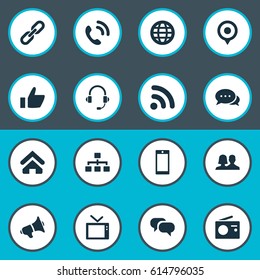 Vector Illustration Set Of Simple Network Icons. Elements Walkie, Headphone, Megaphone And Other Synonyms Connection, Global And Headphone.