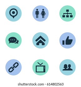 Vector Illustration Set Of Simple Network Icons. Elements Partnership, Link, Partner And Other Synonyms Home, Couple And House.