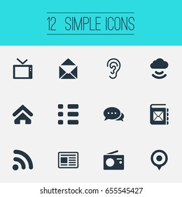 Vector Illustration Set Of Simple Network Icons. Elements Organiser, Walkie, Listen And Other Synonyms Cloud, Connection And Chat.