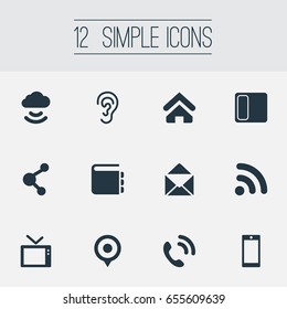 Vector Illustration Set Of Simple Network Icons. Elements Remote Storage, Smartphone, Telly And Other Synonyms Connection, Directory And Ear.
