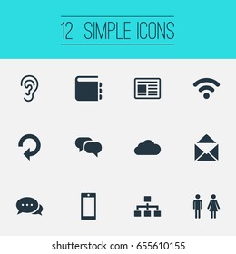 Vector Illustration Set Of Simple Network Icons. Elements Web Cloud, Press, Wireless Access And Other Synonyms Mail, Address And Newspaper.