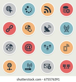 Vector Illustration Set Of Simple Network Icons. Elements Router, Mobile Contact, Network Sharing And Other Synonyms Chain, Data And Internet.