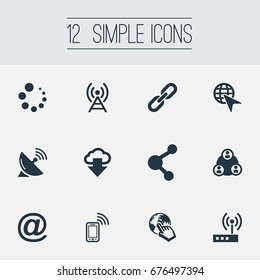 Vector Illustration Set Of Simple Network Icons. Elements Router, Web Cursor, Chain And Other Synonyms Circle, Mobile And Email.