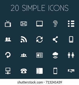 Vector Illustration Set Of Simple Network Icons. Elements Listen, Team, Partner And Other Synonyms Telephone, Social And Media.