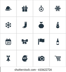 Vector Illustration Set Of Simple New Year Icons. Elements Snow, Bag, Calendar And Other Synonyms Hat, Gift And Shopping.