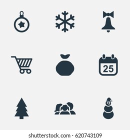 Vector Illustration Set Of Simple New Year Icons. Elements Decoration, Calendar, Snow And Other Synonyms Christmas, Calendar And Snowy.