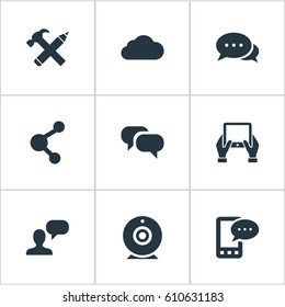 Vector Illustration Set Of Simple Newspaper Icons. Elements Broadcast, Man Considering, E-Letter And Other Synonyms Camera, Tablet And Gossip.