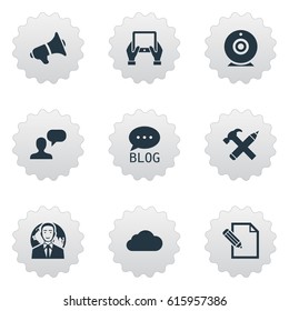 Vector Illustration Set Of Simple Newspaper Icons. Elements Overcast, Site, Notepad And Other Synonyms Contract, Forum And Sky.