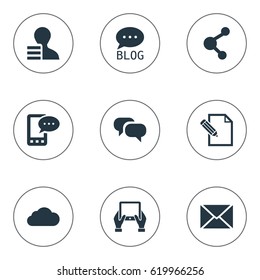 Vector Illustration Set Of Simple Newspaper Icons. Elements Gain, Post, Overcast And Other Synonyms Notepad, Post And Writing.