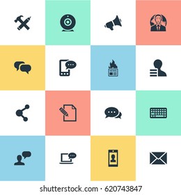 Vector Illustration Set Of Simple Newspaper Icons. Elements Gazette, Repair, E-Letter And Other Synonyms Keyboard, Keypad And Loudspeaker.