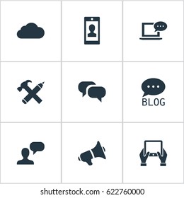 Vector Illustration Set Of Simple Newspaper Icons. Elements Gossip, Profile, Notepad And Other Synonyms Conversation, Message And Smartphone.