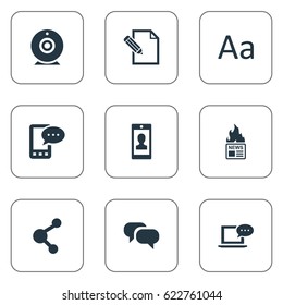 Vector Illustration Set Of Simple Newspaper Icons. Elements Gazette, Gossip, Document And Other Synonyms News, Broadcast And Alphabet.