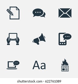 Vector Illustration Set Of Simple Newspaper Icons. Elements Notepad, Gazette, E-Letter And Other Synonyms Discussion, Notepad And Coming.