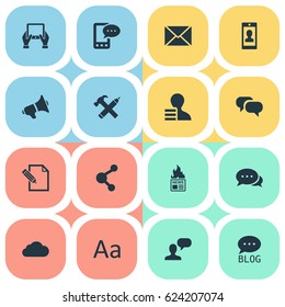 Vector Illustration Set Of Simple Newspaper Icons. Elements Gain, Notepad, Overcast And Other Synonyms Megaphone, Forum And Tablet.