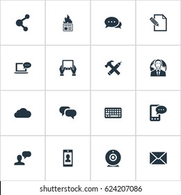 Vector Illustration Set Of Simple Newspaper Icons. Elements Laptop, Profile, Gazette And Other Synonyms Missive, Globe And Pen.