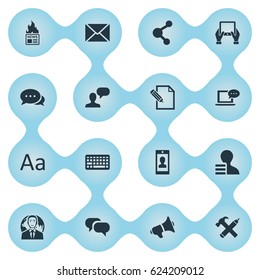Vector Illustration Set Of Simple Newspaper Icons. Elements Gain, Share, Document And Other Synonyms Pencil, Smartphone And Alphabet.