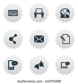 Vector Illustration Set Of Simple Newspaper Icons. Elements Keypad, Document, Laptop And Other Synonyms Missive, Keyboard And Network.