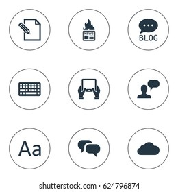 Vector Illustration Set Of Simple Newspaper Icons. Elements Gossip, Keypad, Gazette And Other Synonyms Alphabet, Tablet And Laptop.